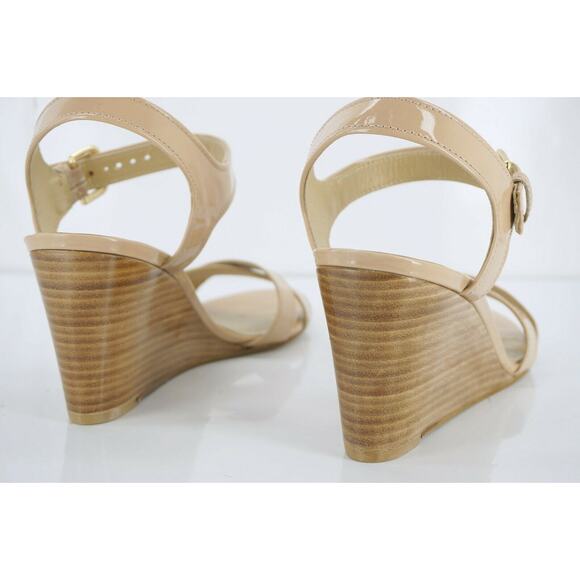 Stuart Weitzman Next Wedge Cross Ankle Sandals Nude Patent - Picture 6 of 10